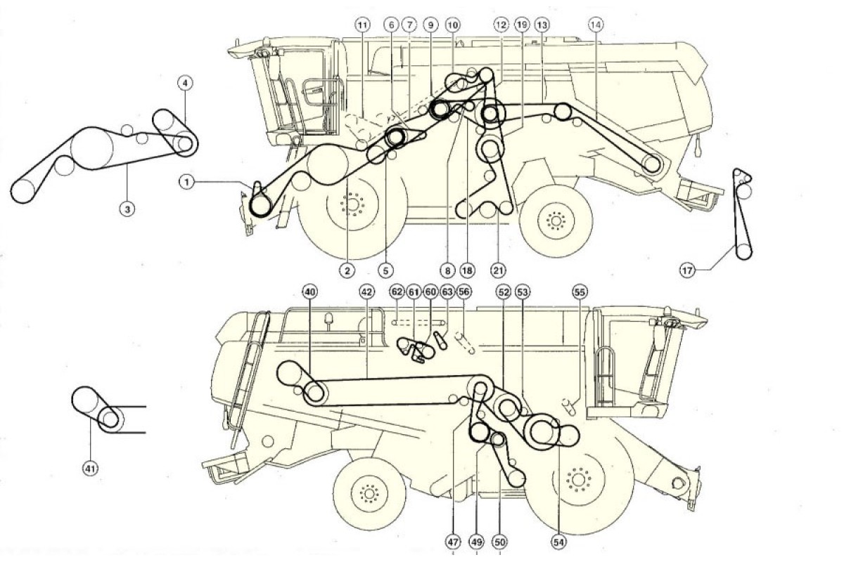 Схема ремней комбайна акрос 530