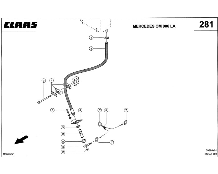 Гидравлический бак - шланг слива масла Claas Mega 360-370