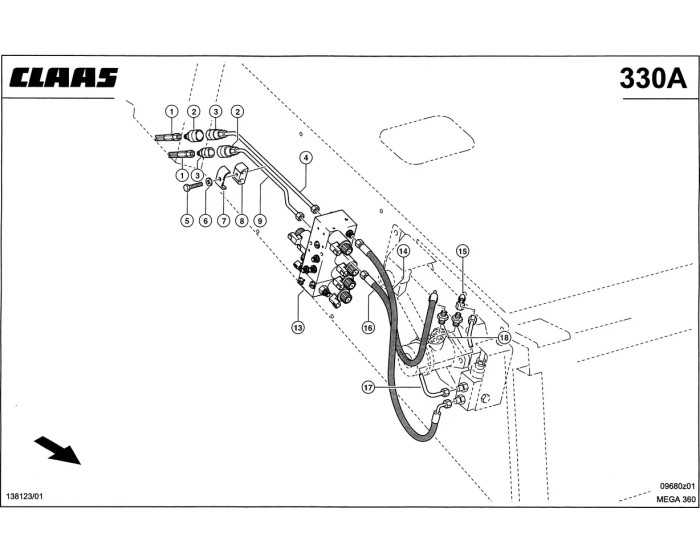 Гидравлические линии, реверсивный привод схема 1 Claas Mega 360-370