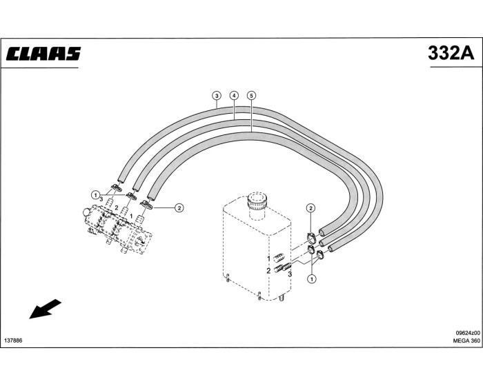 Гидропроводы высокого давления, бак - н Claas Mega 360-370