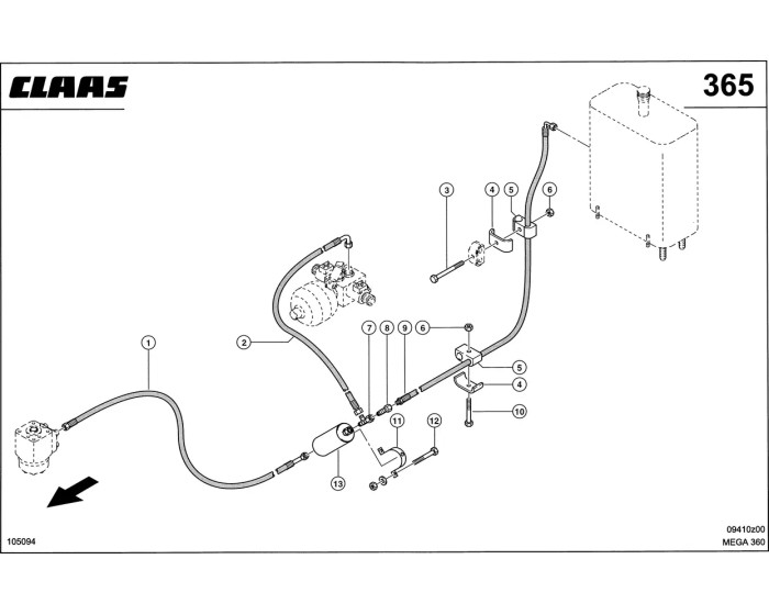 Гидропроводы, бак - насос - дозатор схема 1 Claas Mega 360-370