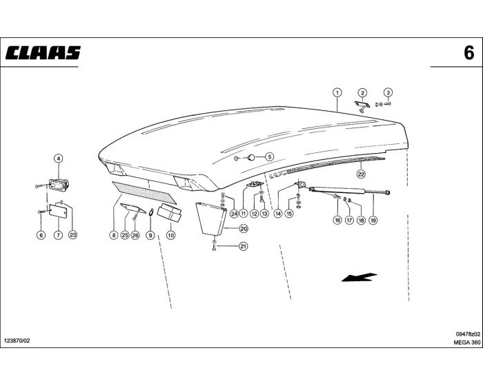 Крыша кабины схема 1 Claas Mega 360-370