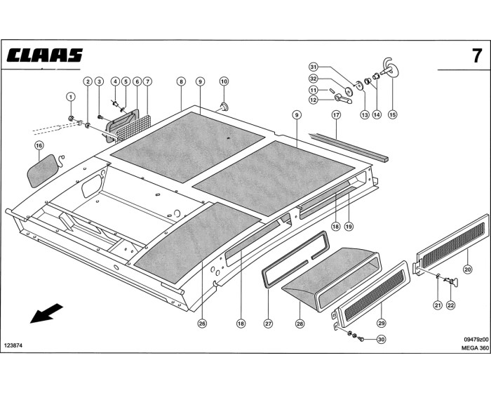 Крыша кабины схема 2 Claas Mega 360-370
