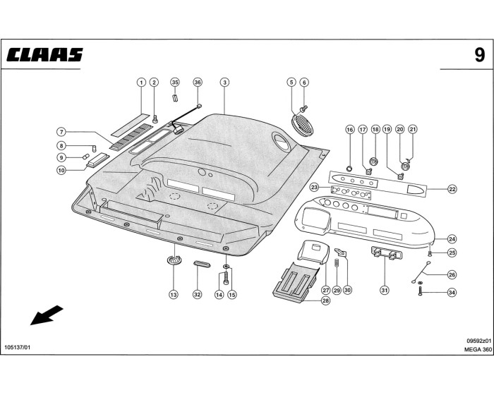 Крыша кабины схема 4 Claas Mega 360-370