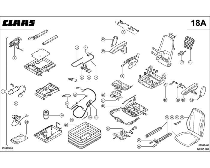 Сидение, пневматическое регулируемое Claas Mega 360-370