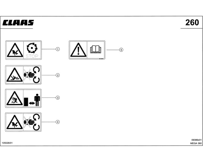 Предупреждающие наклейки схема 2 Claas Mega 360-370