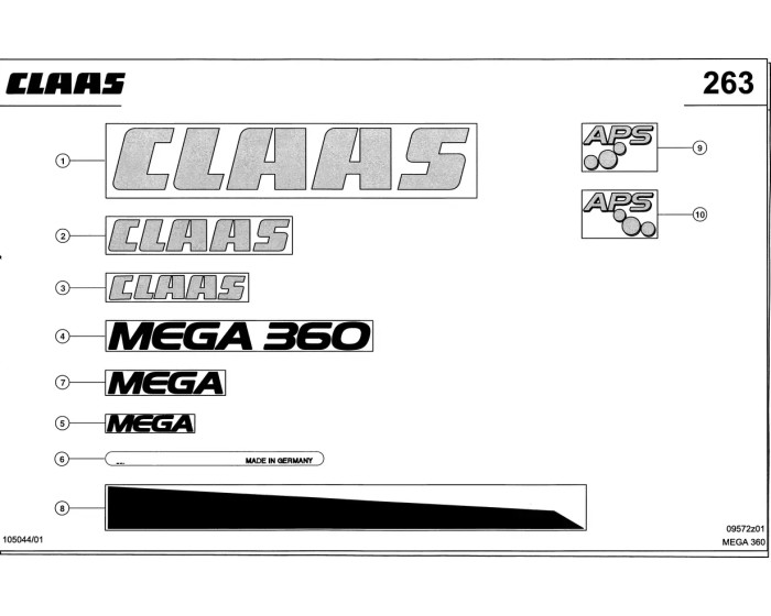 Наклейки схема 3 Claas Mega 360-370 Наклейки схема 3 Claas Mega 360-370