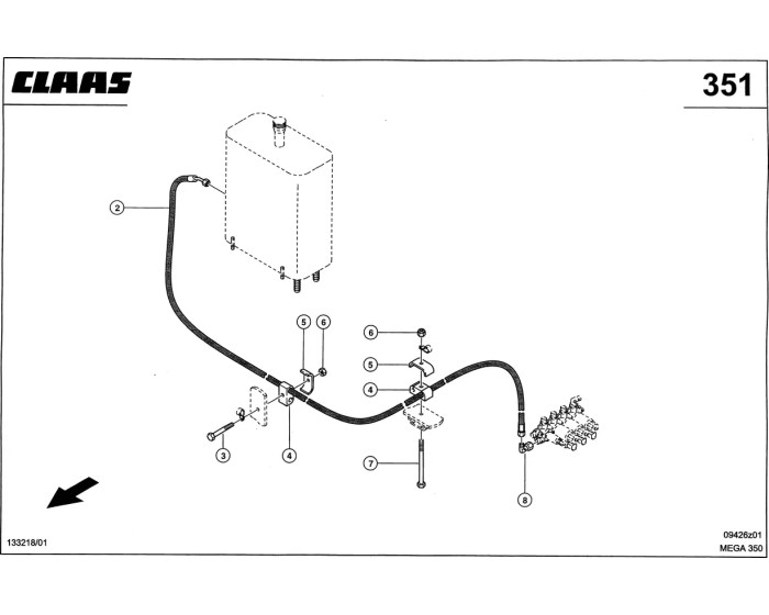 Гидропроводы низкого давления, сливной трап CLAAS MEGA 350