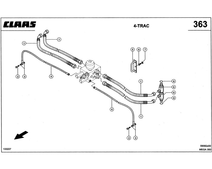 Гидропроводы, привод движения, 4-trac схема 4 CLAAS MEGA 350