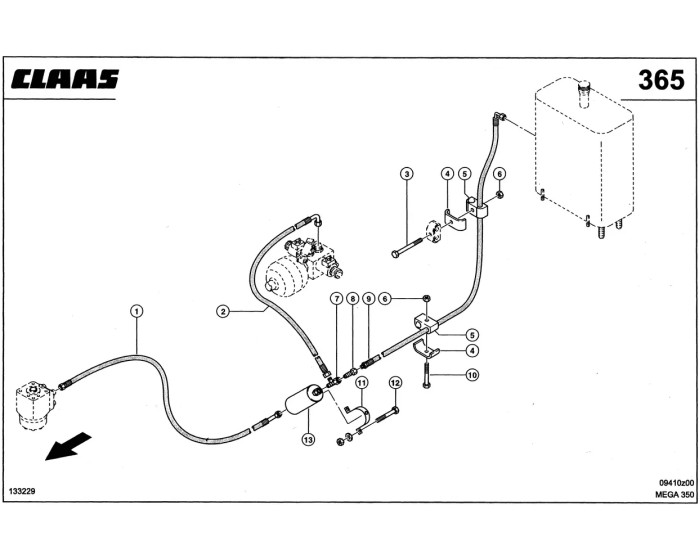 Гидропроводы, бак - насос-дозатор схема 1 CLAAS MEGA 350