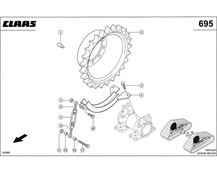 Стальной полугусеничный движитель Turas и набор для демонтажа схема 1 CLAAS Lexion 540-560