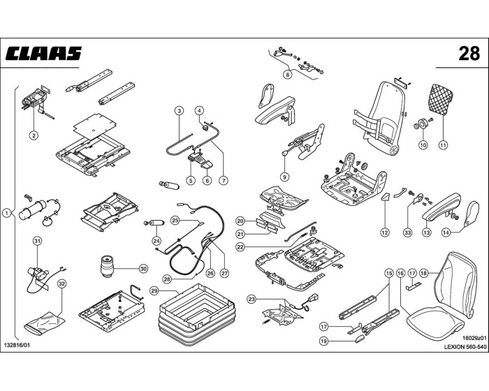 Регулируемое пневматическое сидение схема 2 CLAAS Lexion 540-560